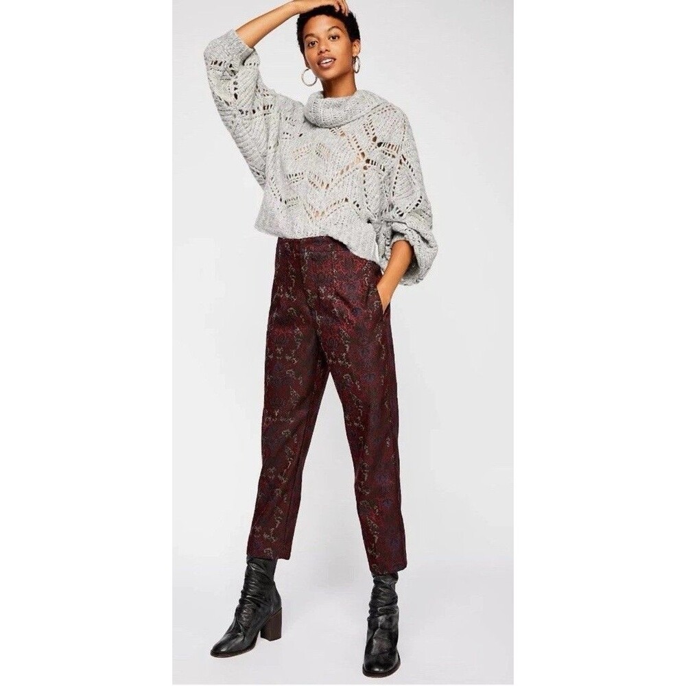 Free People Women's 4 Audrey Pleated Front Floral Print‎ Brocade Jacquard Pants